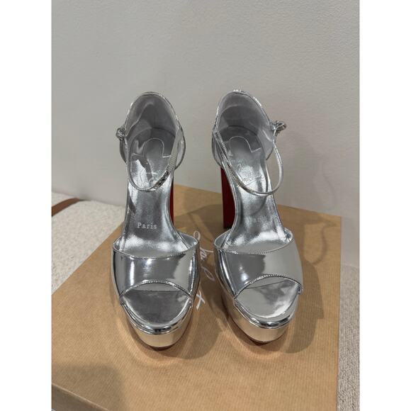 Christian Louboutin Sandaloo 130MM Silver Platform Sandals Size 37 BNIB - Picture 2 of 9